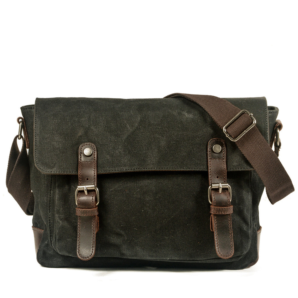 Waxed Canvas Crossbody Sling Bag With Leather Trim, Vintage Style