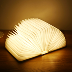 Lámpara de lectura plegable con acabado de madera cálida, lámpara LED de mesita de noche inalámbrica