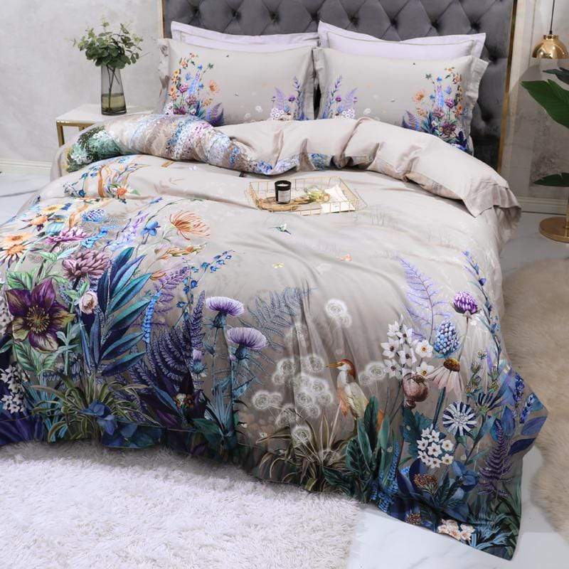 Parure de housse de couette, motif floral et oiseaux Aurelia, coton égyptien