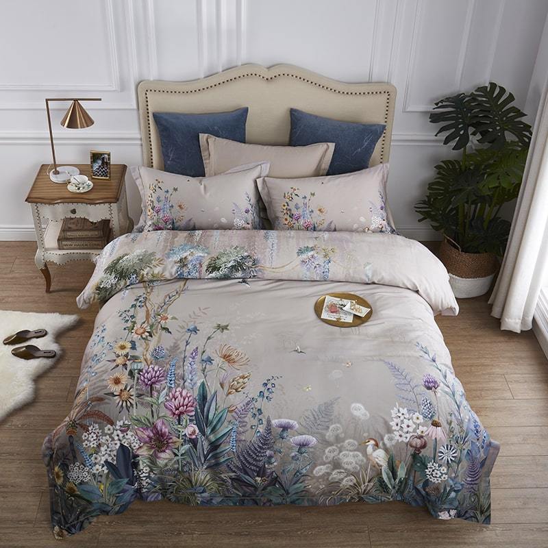 Parure de housse de couette, motif floral et oiseaux Aurelia, coton égyptien