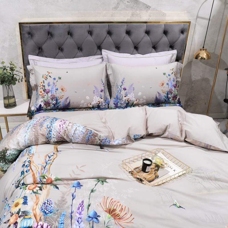 Parure de housse de couette, motif floral et oiseaux Aurelia, coton égyptien