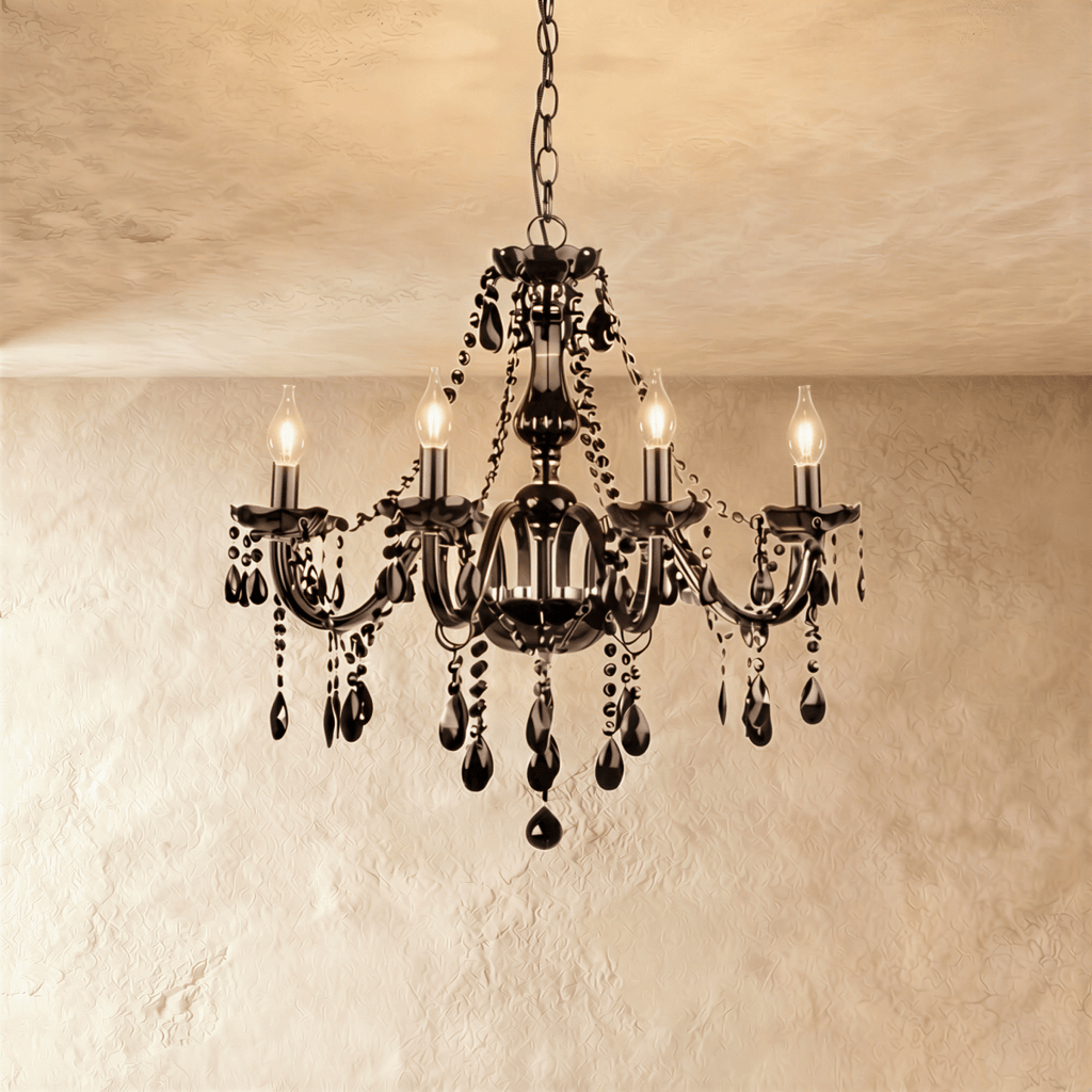 Midnight Cascade Crystal Chandelier With Black Crystal Drops And Metal Arms