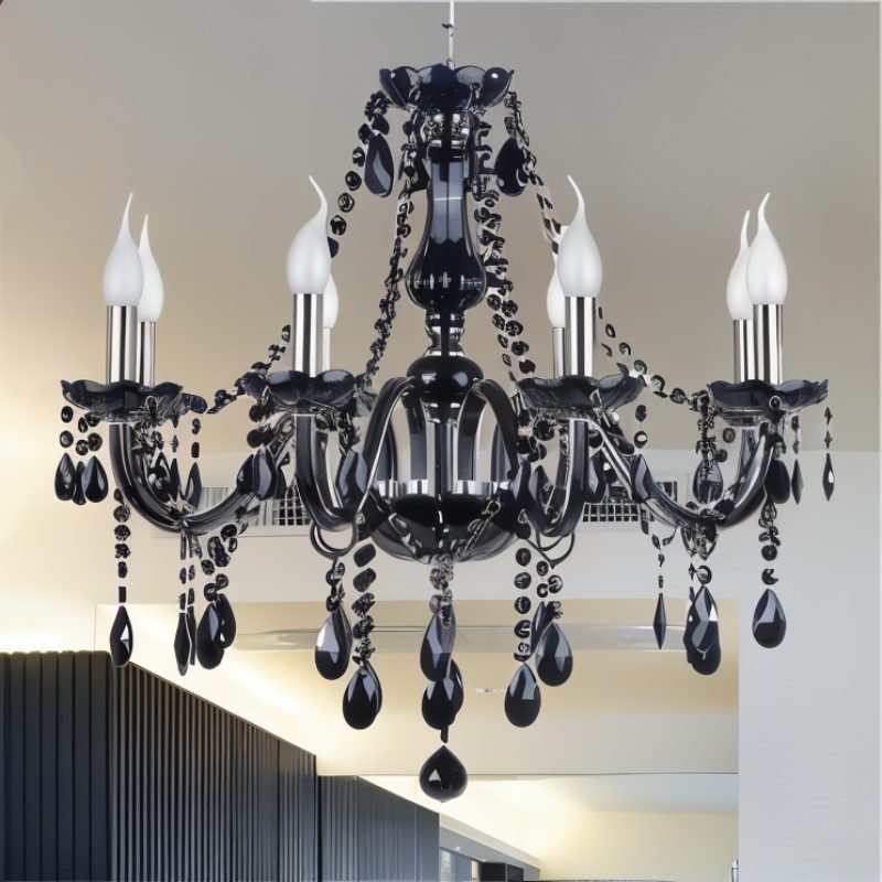 Midnight Cascade Crystal Chandelier With Black Crystal Drops And Metal Arms