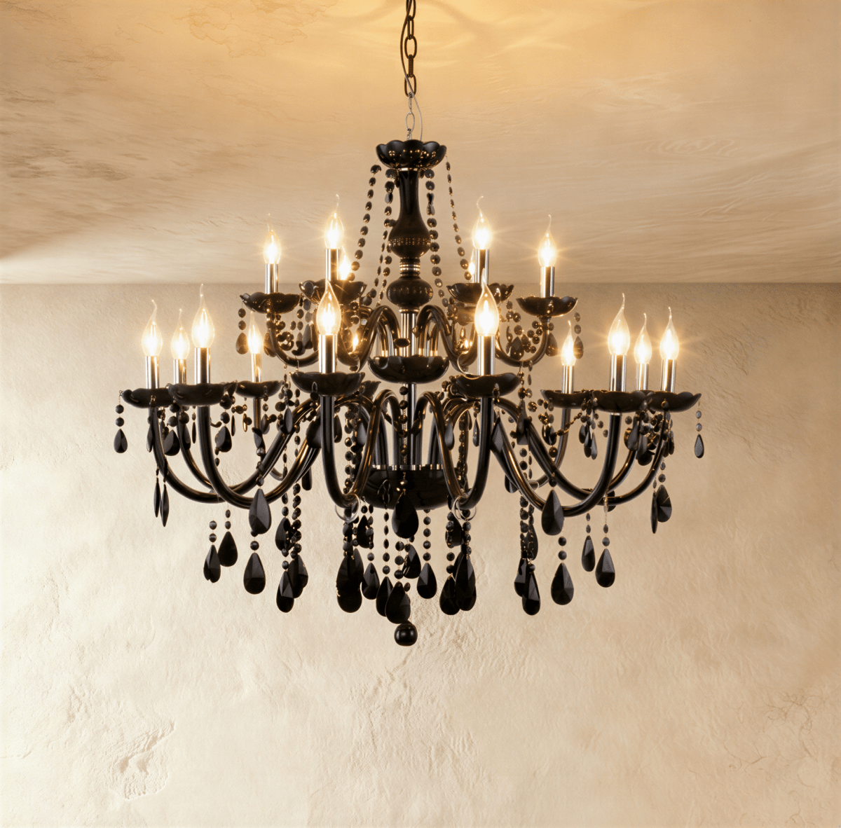 Midnight Cascade Crystal Chandelier With Black Crystal Drops And Metal Arms