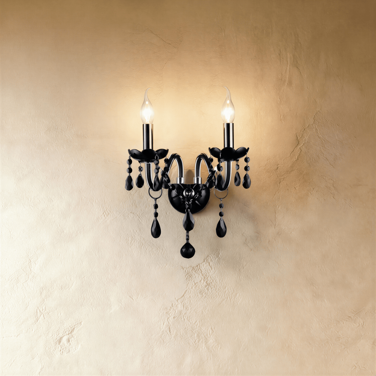 Midnight Cascade Crystal Chandelier With Black Crystal Drops And Metal Arms