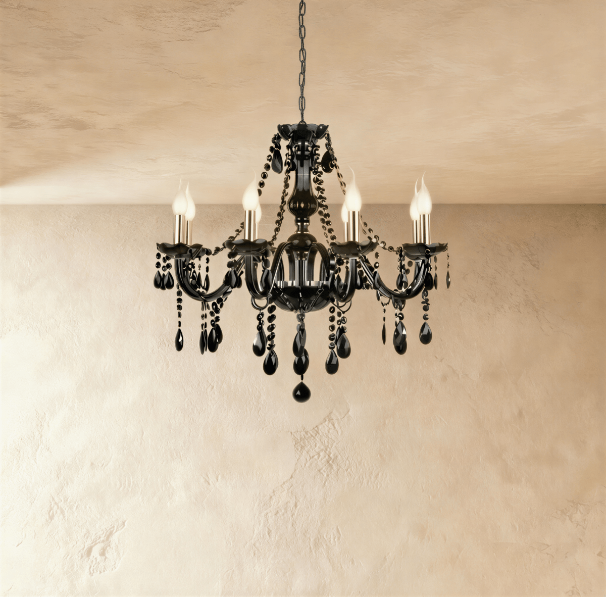 Midnight Cascade Crystal Chandelier With Black Crystal Drops And Metal Arms