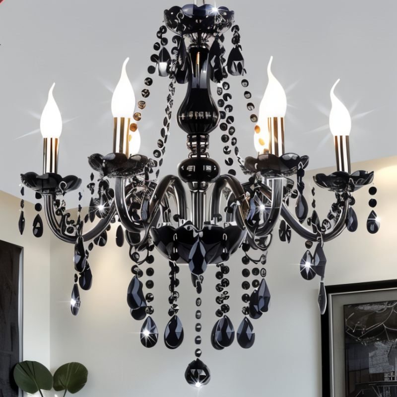 Midnight Cascade Crystal Chandelier With Black Crystal Drops And Metal Arms