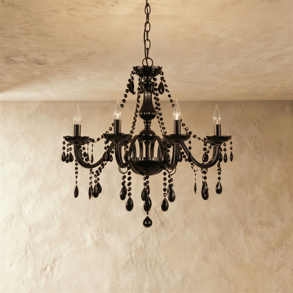 Midnight Cascade Crystal Chandelier With Black Crystal Drops And Metal Arms