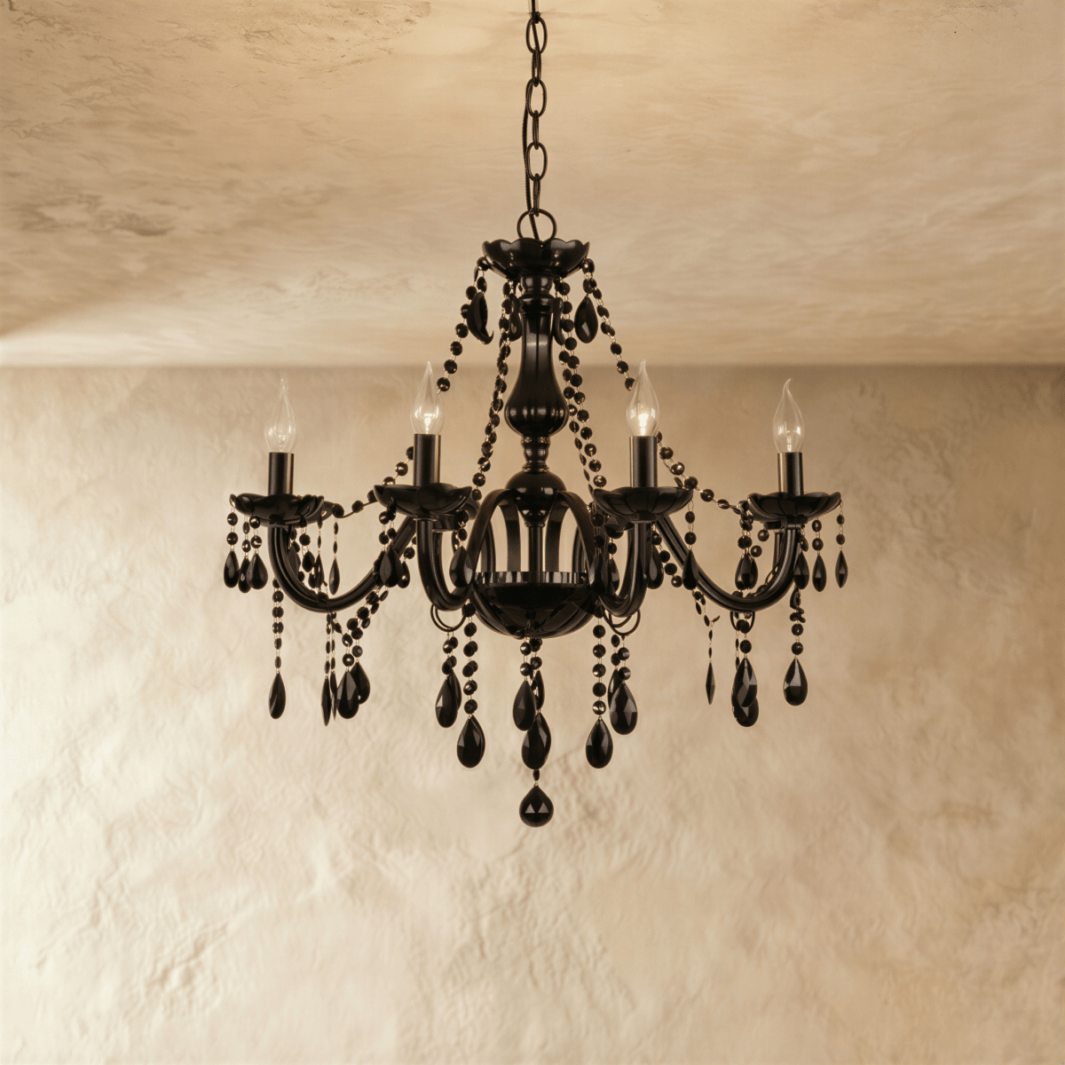 Midnight Cascade Crystal Chandelier With Black Crystal Drops And Metal Arms