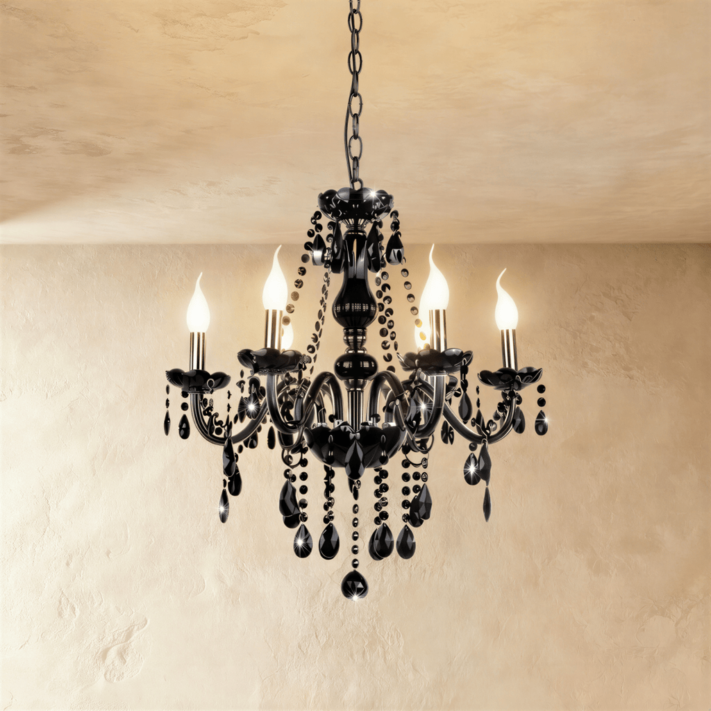 Midnight Cascade Crystal Chandelier With Black Crystal Drops And Metal Arms