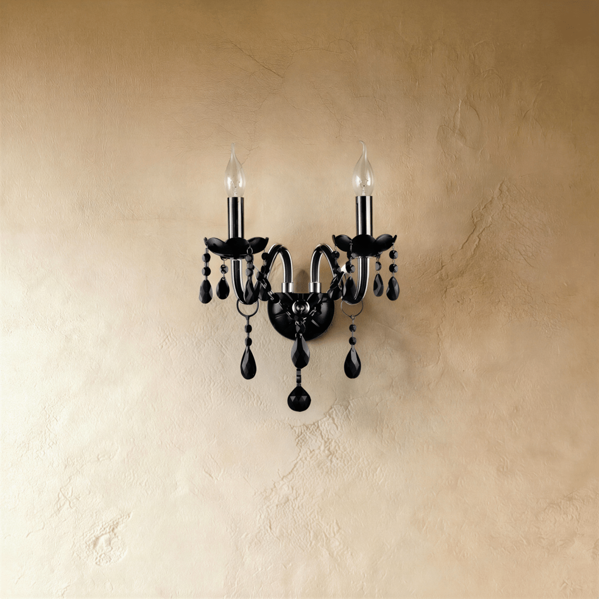 Midnight Cascade Crystal Chandelier With Black Crystal Drops And Metal Arms