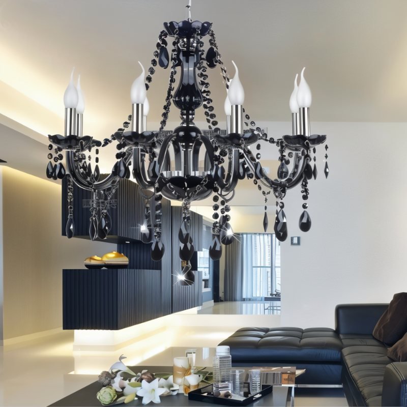Midnight Cascade Crystal Chandelier With Black Crystal Drops And Metal Arms