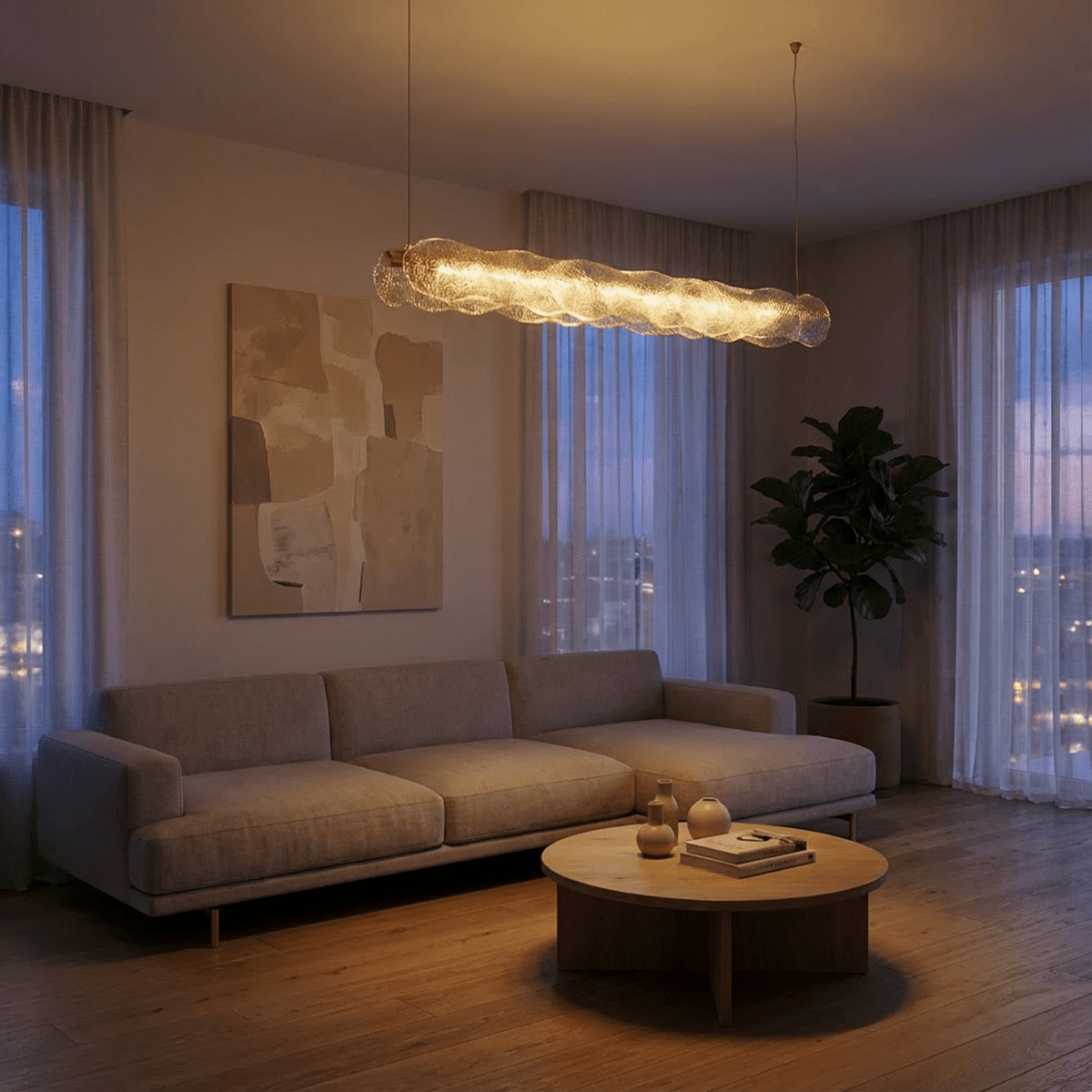 Copper Ripple Glass Pendant Light With Warm Ambient Glow