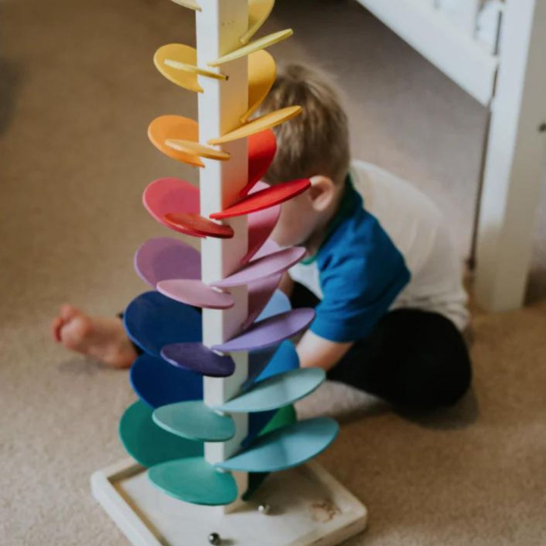 Juguete de madera de recorrido de canicas con sonido, Torre Prism de AuroraVale para niños