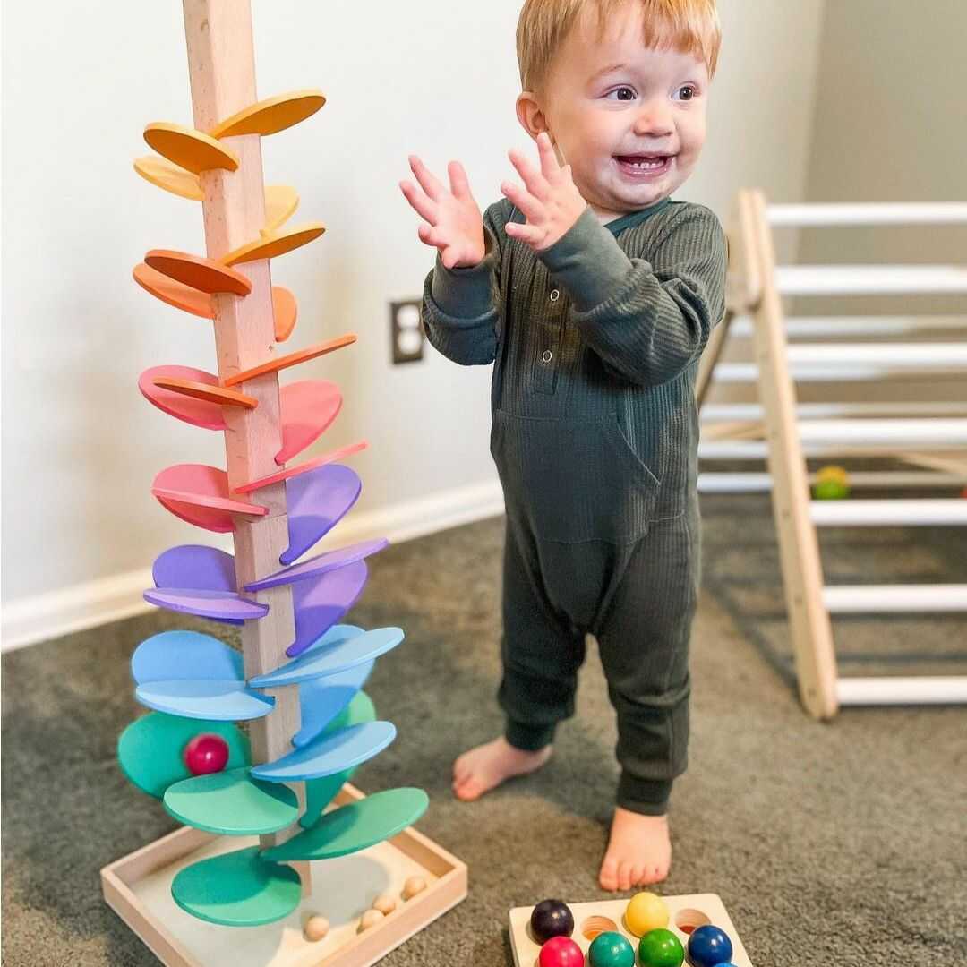Juguete de madera de recorrido de canicas con sonido, Torre Prism de AuroraVale para niños