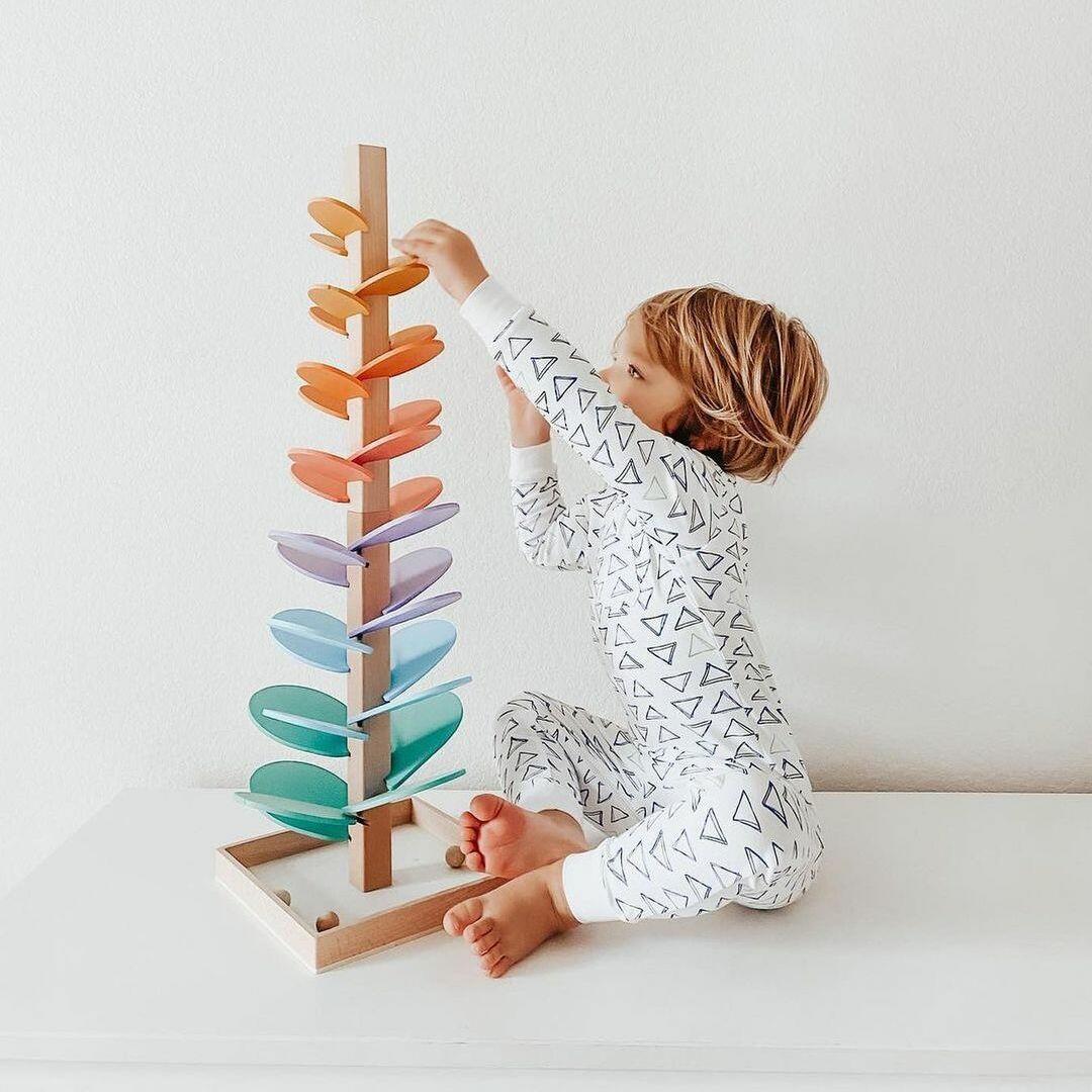 Juguete de madera de recorrido de canicas con sonido, Torre Prism de AuroraVale para niños