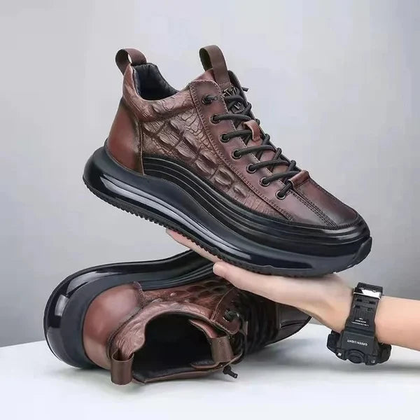 Aurelian Men's Leather Sneakers, Cushioned Sole & Crocodile-Print Finish