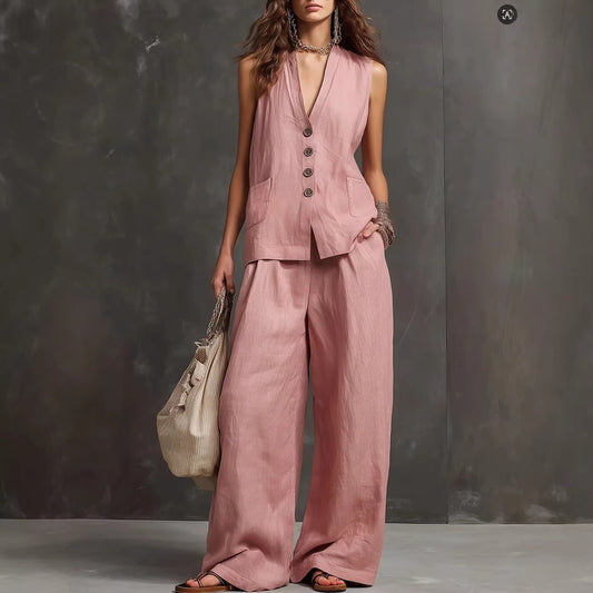 Ensemble Évasion Lin I Gilet Dos Nu & Pantalon Large