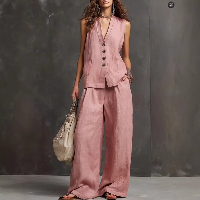 Ensemble Évasion Lin I Gilet Dos Nu & Pantalon Large