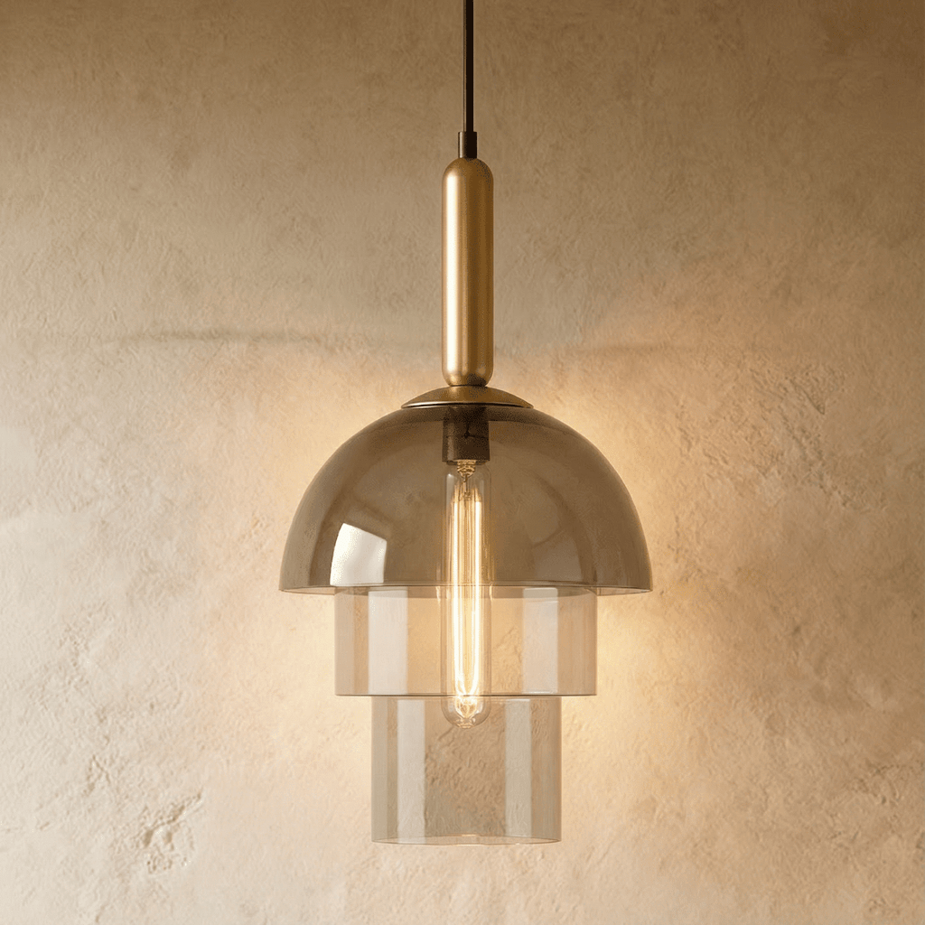 Aurora Copper Glass Dome Pendant Light With Smoky Shade And Inner Layers