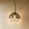 Aurora Copper Glass Dome Pendant Light With Smoky Shade And Inner Layers