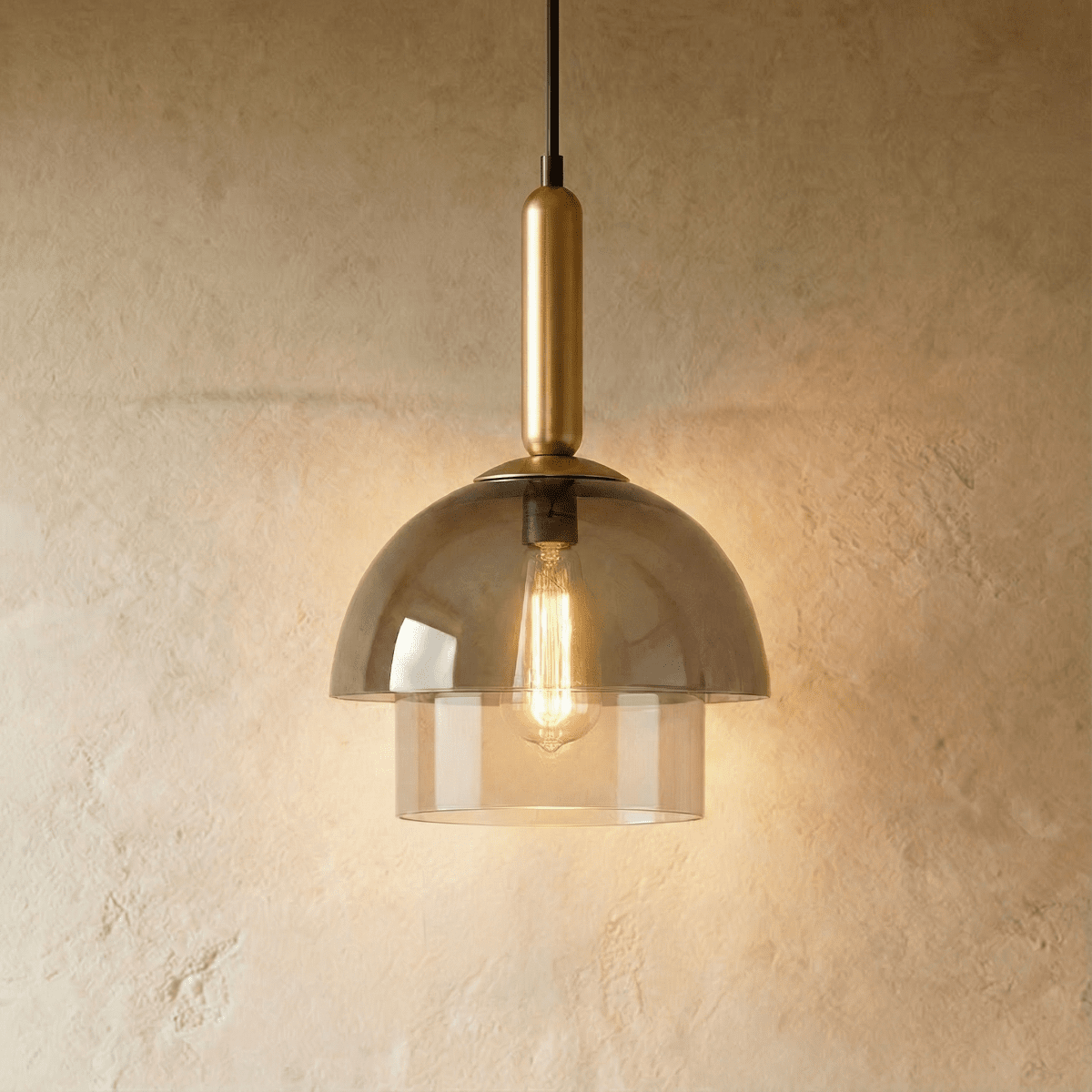Aurora Copper Glass Dome Pendant Light With Smoky Shade And Inner Layers