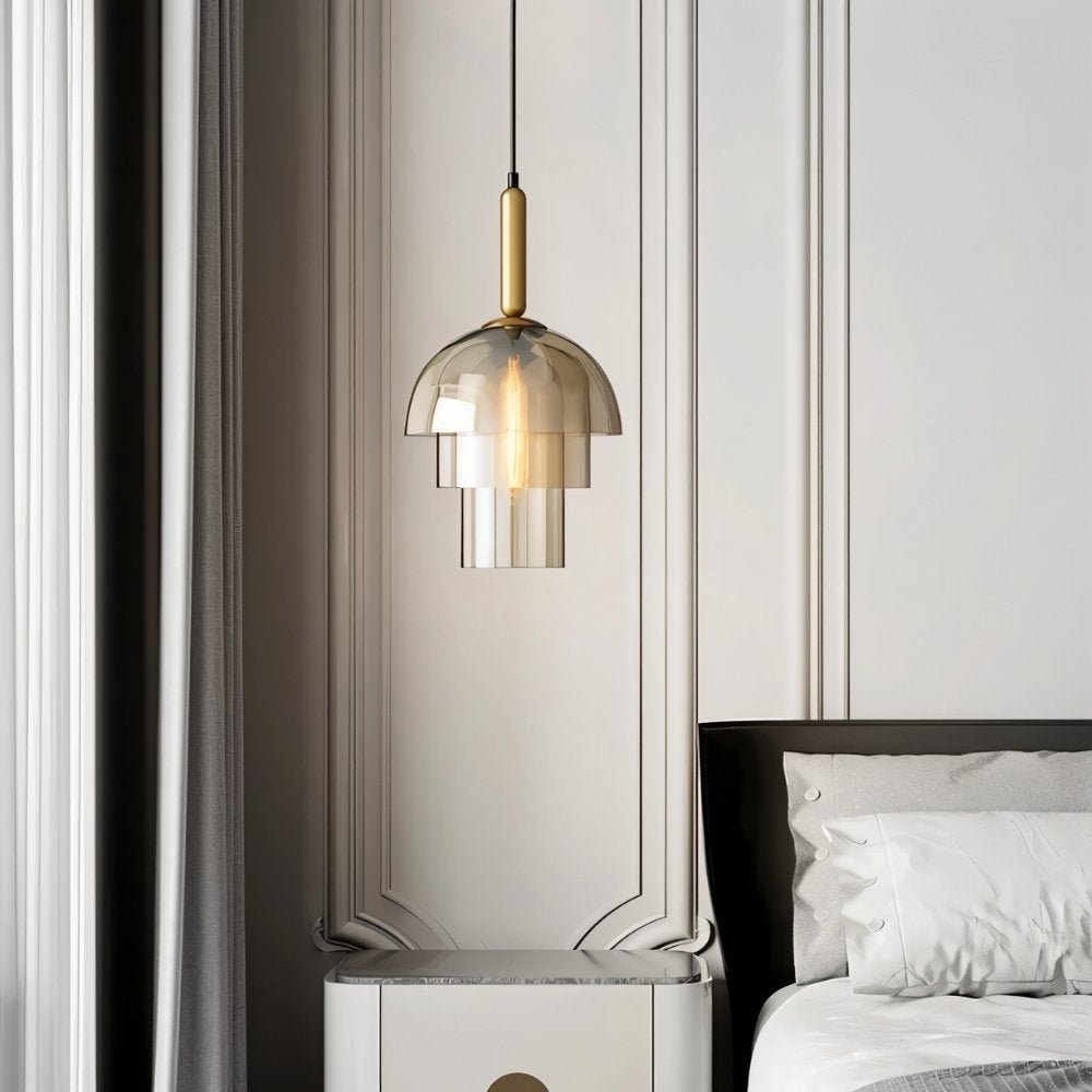 Aurora Copper Glass Dome Pendant Light With Smoky Shade And Inner Layers