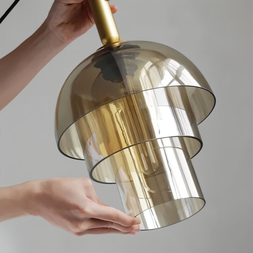 Aurora Copper Glass Dome Pendant Light With Smoky Shade And Inner Layers
