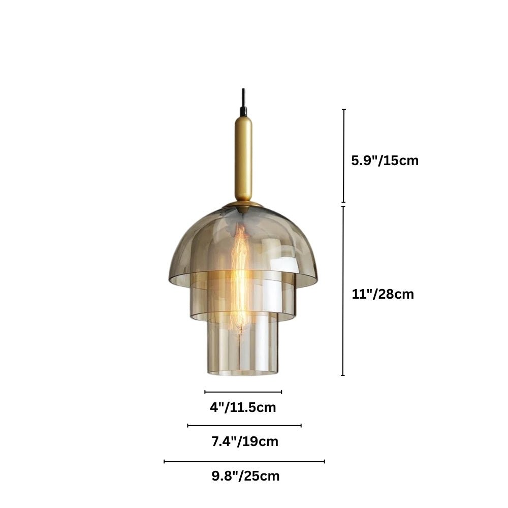 Aurora Copper Glass Dome Pendant Light With Smoky Shade And Inner Layers