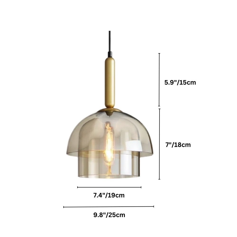Aurora Copper Glass Dome Pendant Light With Smoky Shade And Inner Layers