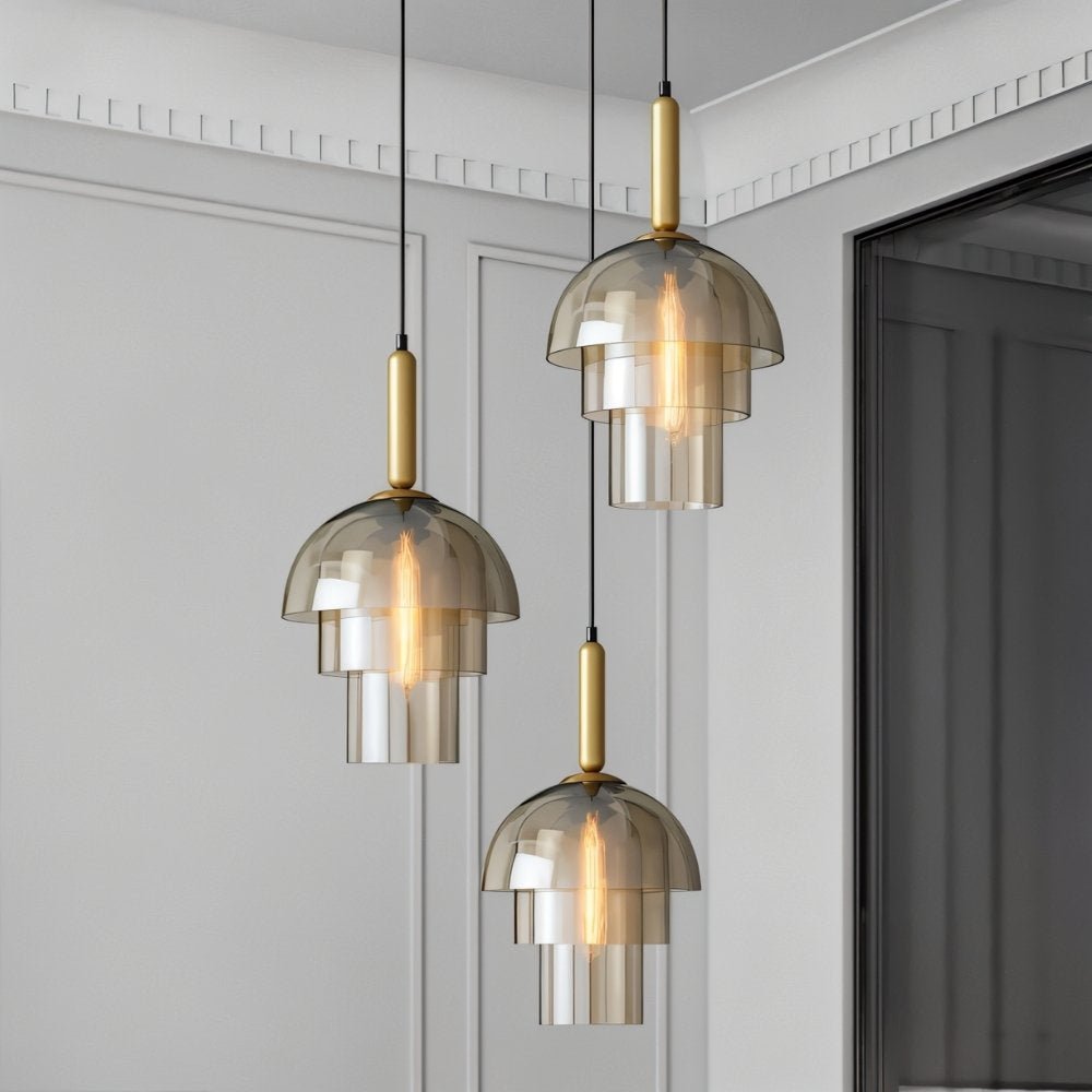 Aurora Copper Glass Dome Pendant Light With Smoky Shade And Inner Layers