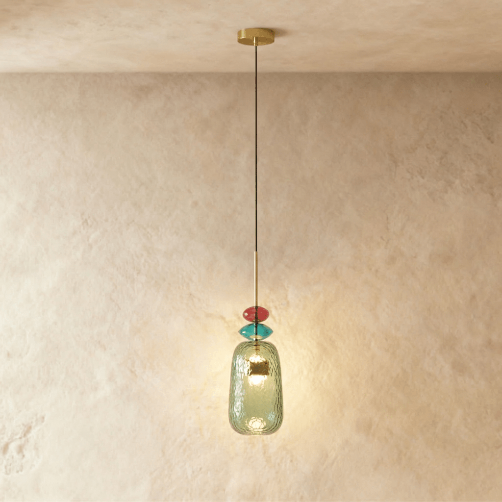 PrismAura Glass Pendant Light With Colorful Stained Glass Shade