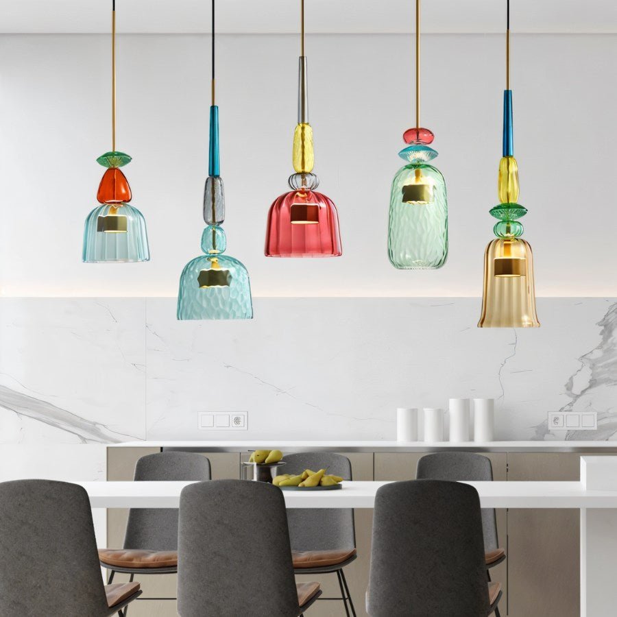 PrismAura Glass Pendant Light With Colorful Stained Glass Shade