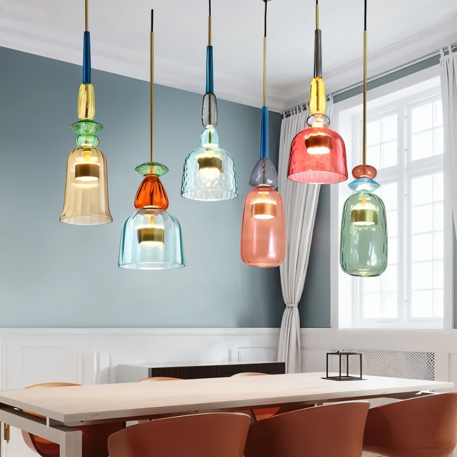 PrismAura Glass Pendant Light With Colorful Stained Glass Shade
