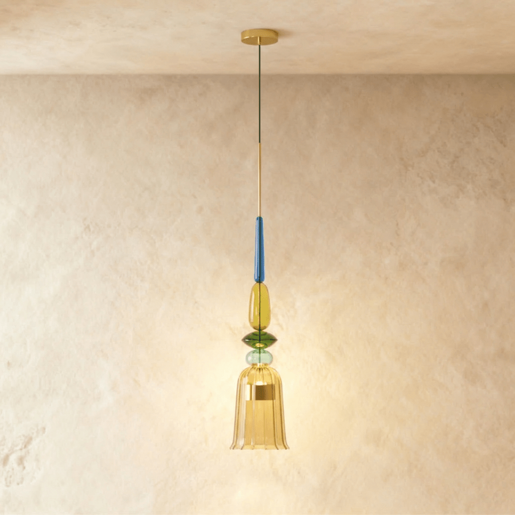 PrismAura Glass Pendant Light With Colorful Stained Glass Shade