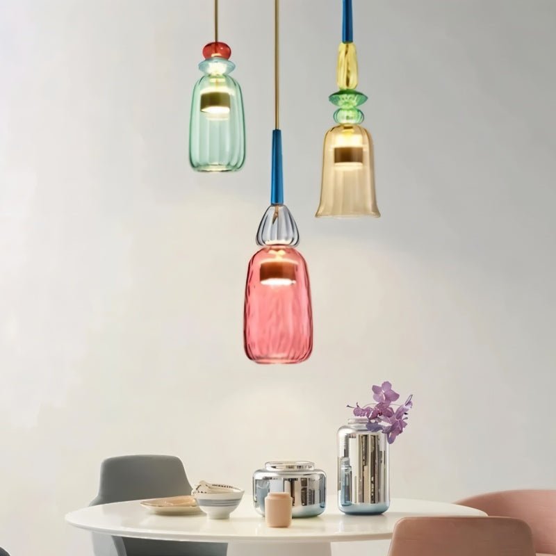 PrismAura Glass Pendant Light With Colorful Stained Glass Shade
