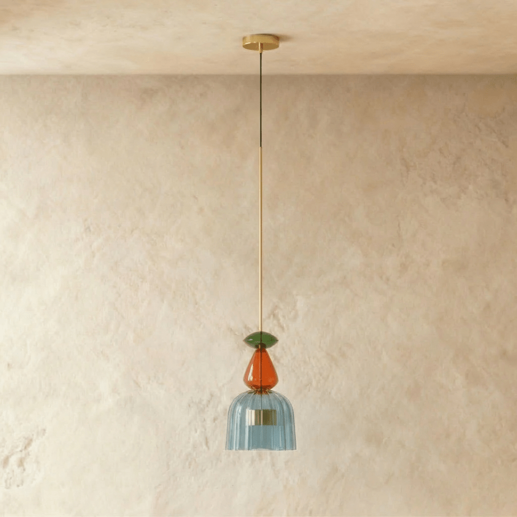 PrismAura Glass Pendant Light With Colorful Stained Glass Shade