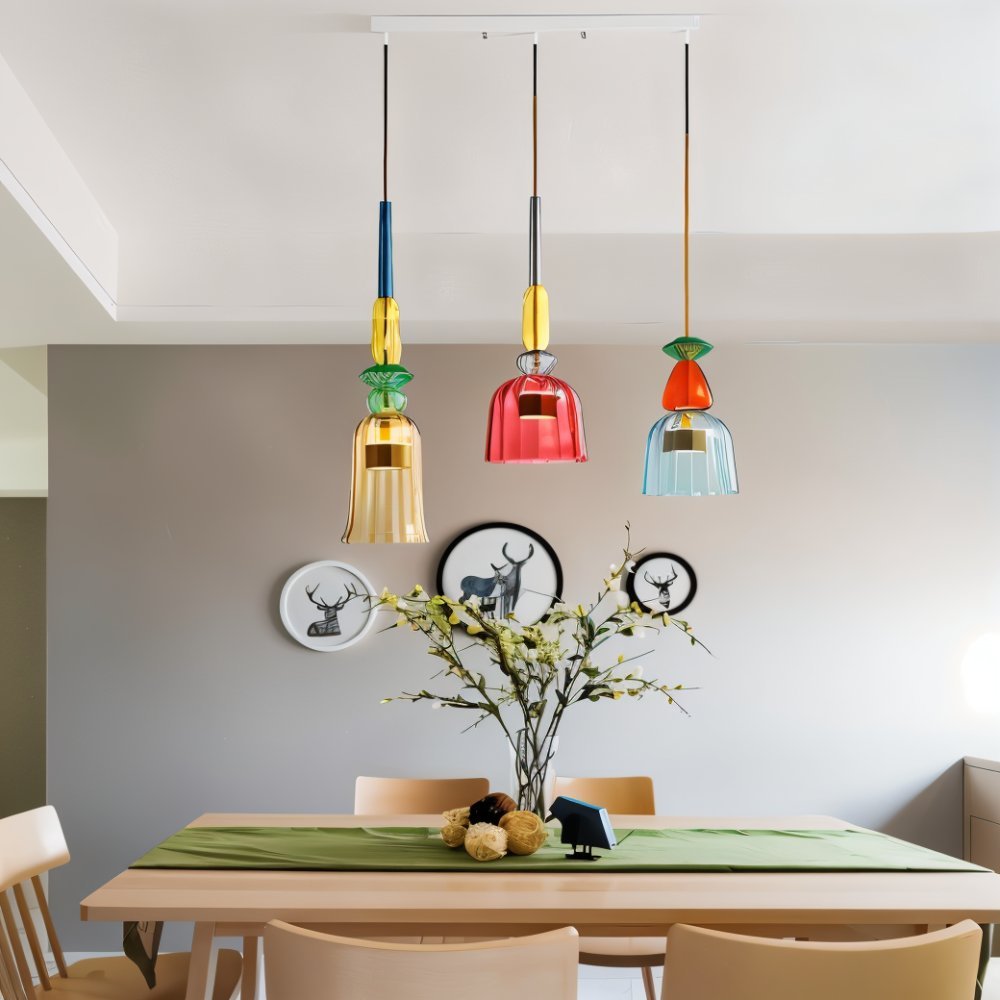 PrismAura Glass Pendant Light With Colorful Stained Glass Shade