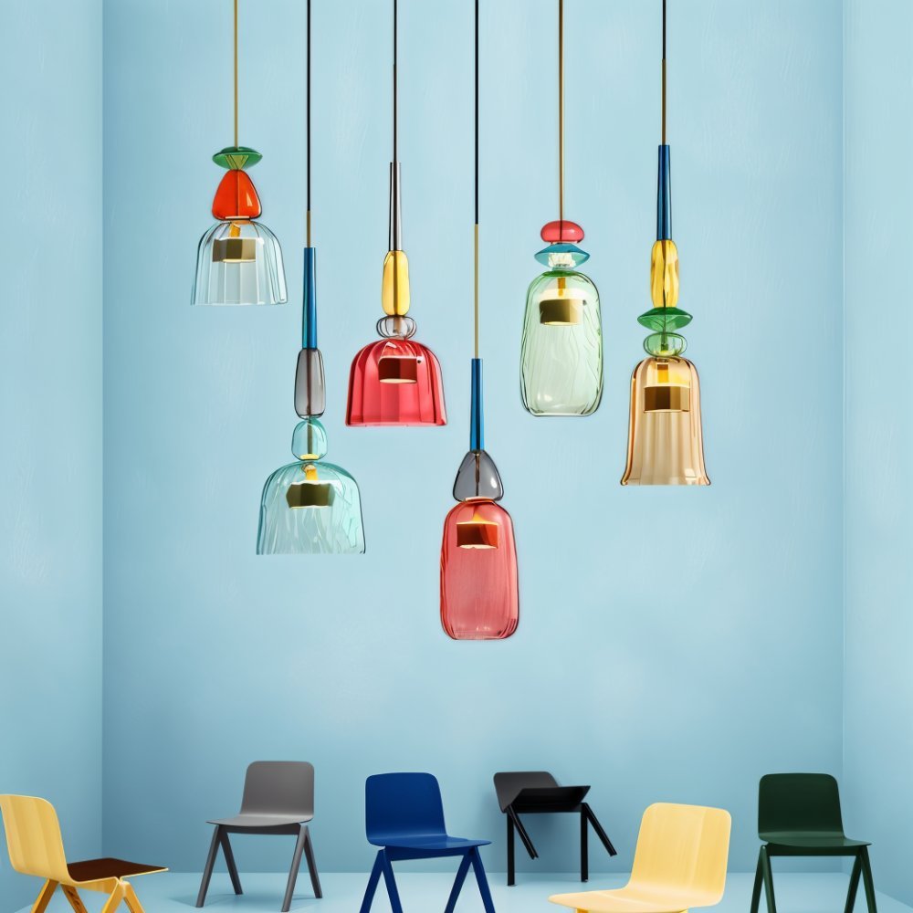 PrismAura Glass Pendant Light With Colorful Stained Glass Shade