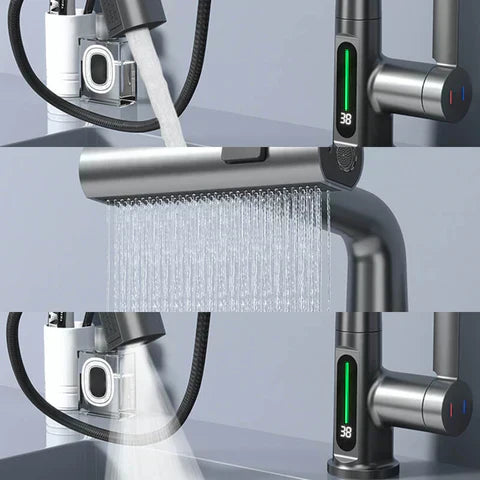 Ausziehbare Küchenarmatur, Aqualine FluxPull mit 60-cm-Schlauch und 360°-Schwenkfunktion