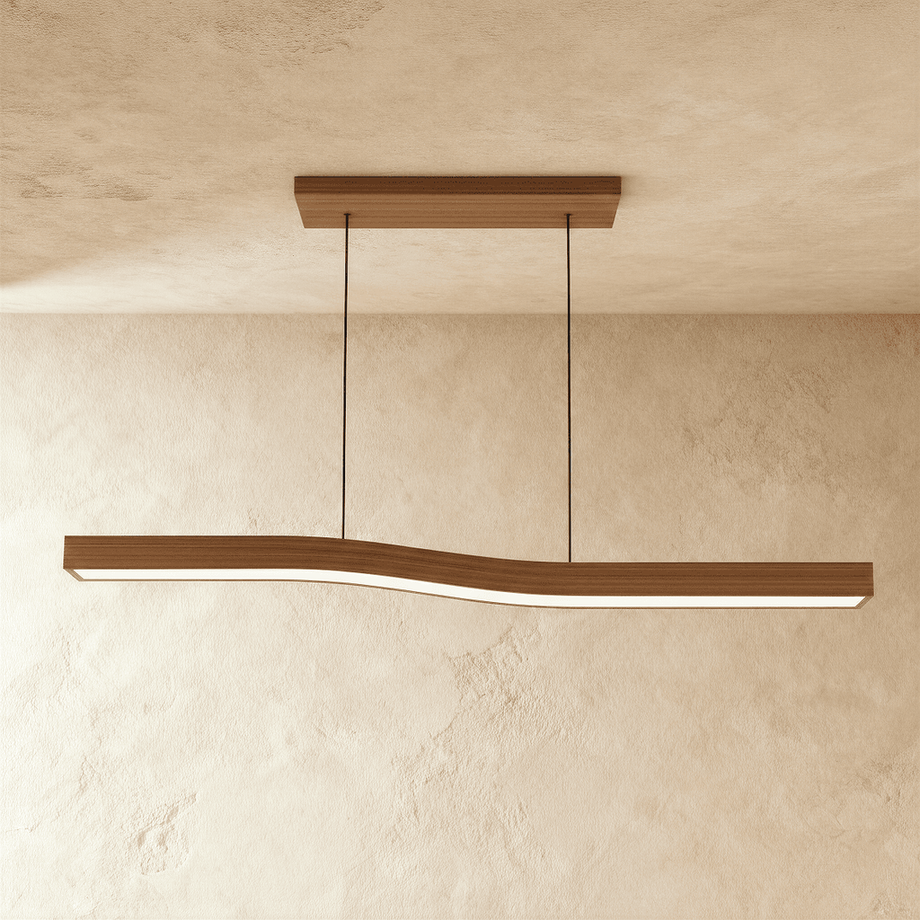 TimberTwist Pendant Light With Wood Grain Iron Finish And Soft LED Glow