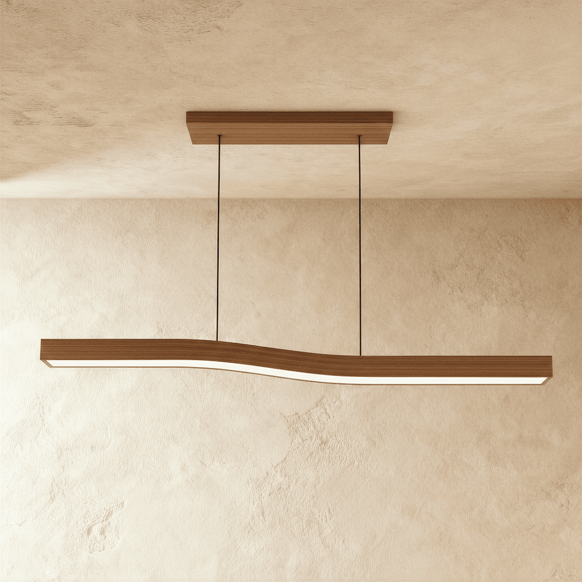 TimberTwist Pendant Light With Wood Grain Iron Finish And Soft LED Glow