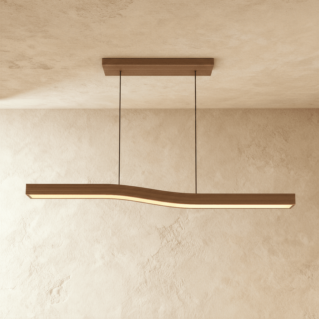 TimberTwist Pendant Light With Wood Grain Iron Finish And Soft LED Glow