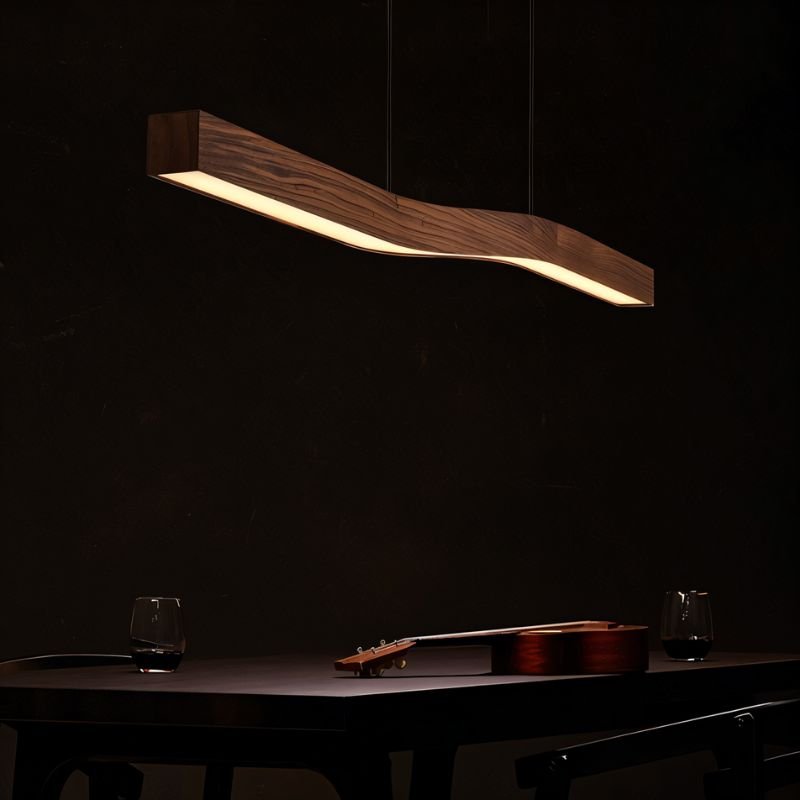 TimberTwist Pendant Light With Wood Grain Iron Finish And Soft LED Glow