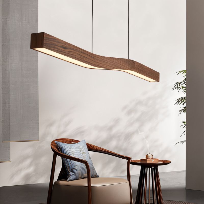TimberTwist Pendant Light With Wood Grain Iron Finish And Soft LED Glow