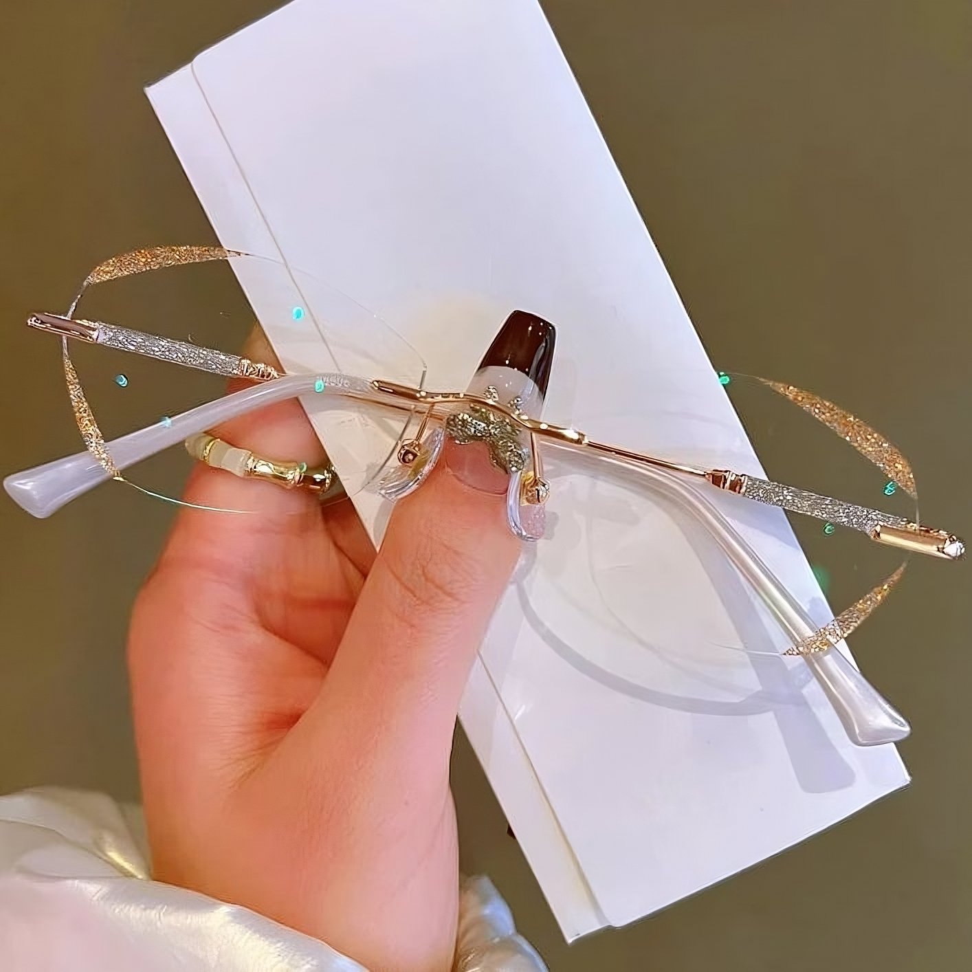 Gafas de lectura con filtro de luz azul, diseño Aurena sin montura con diamantes