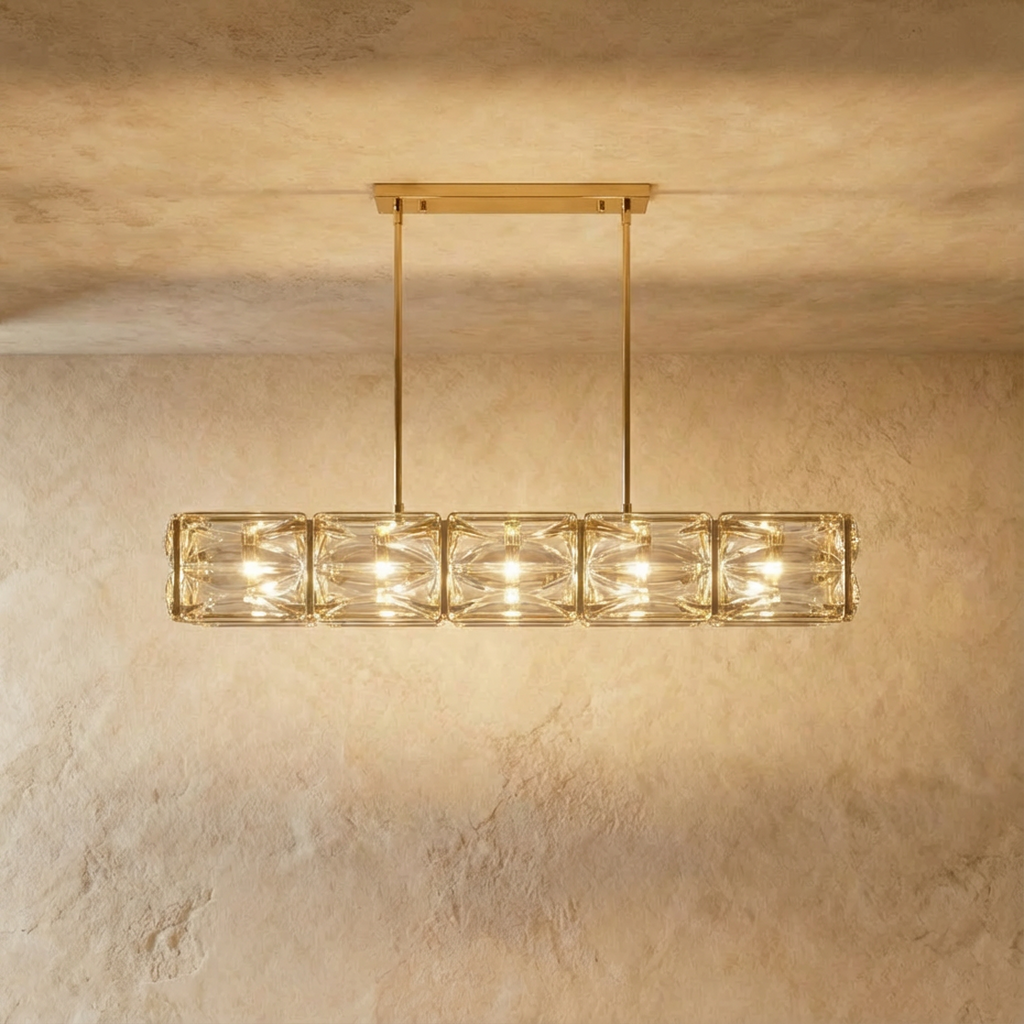 Aurelia Copper Textured Glass Linear Chandelier For Modern Living