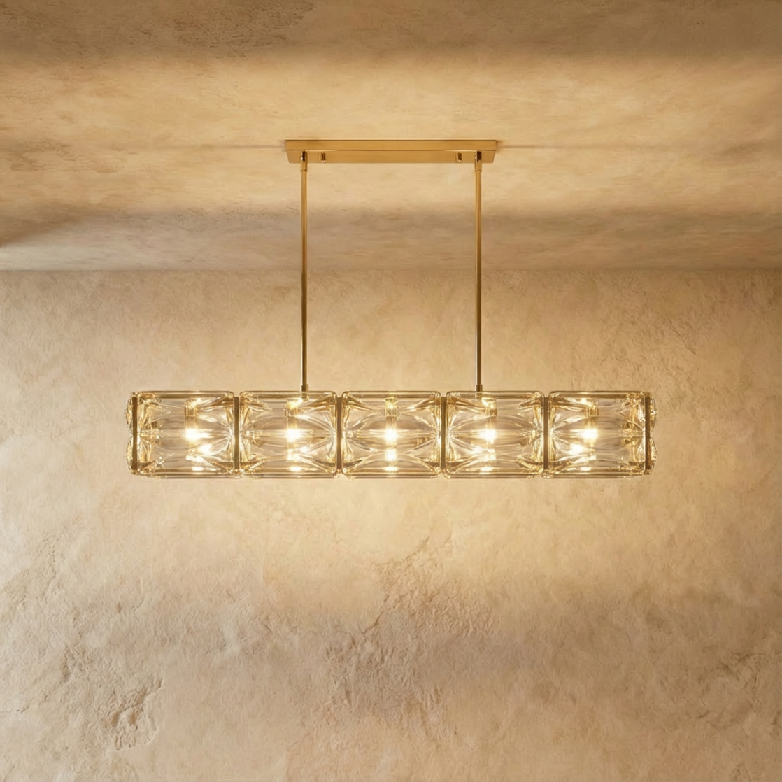 Aurelia Copper Textured Glass Linear Chandelier For Modern Living