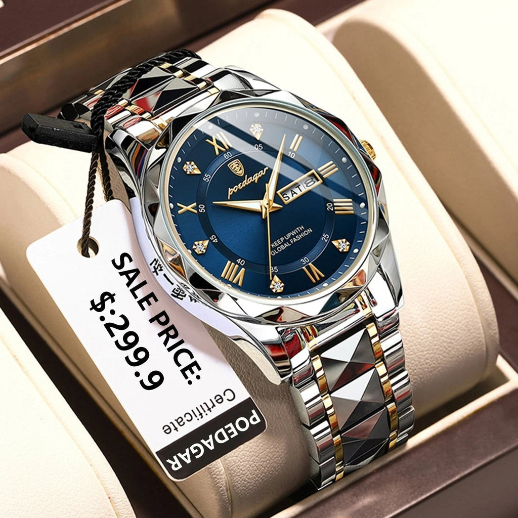Diamond-Bezel Watch For Men, Maristel Waterproof With Glowing Dial