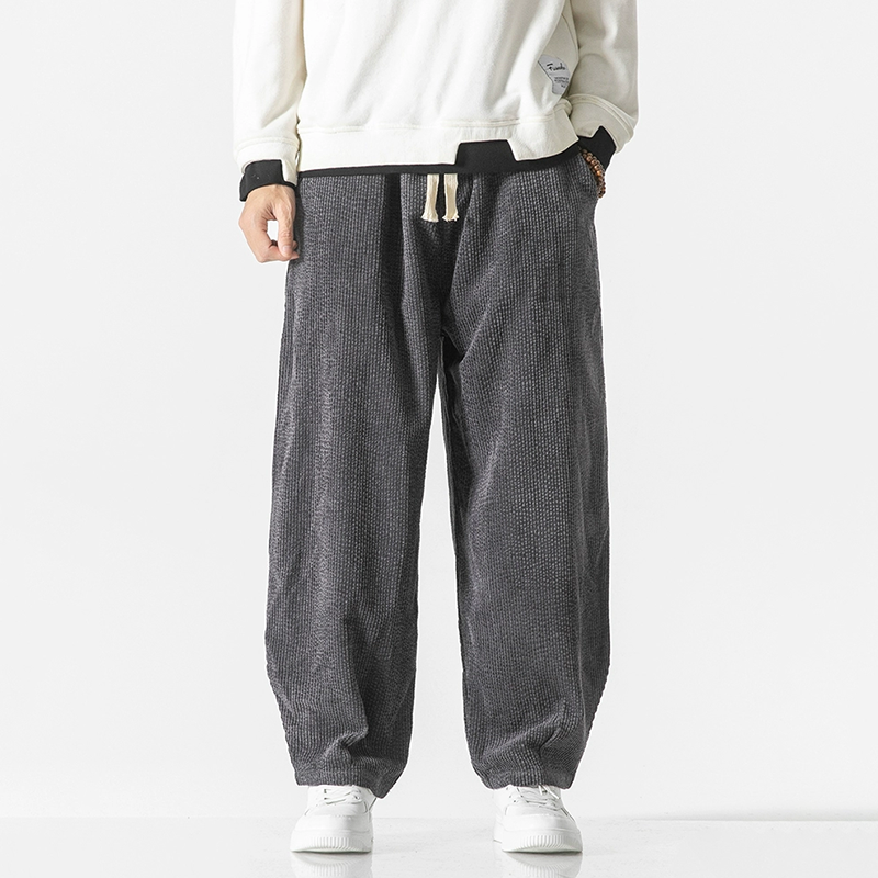 Pantaloni din catifea cu manșete elastice și talie cu șnur, croială lejeră